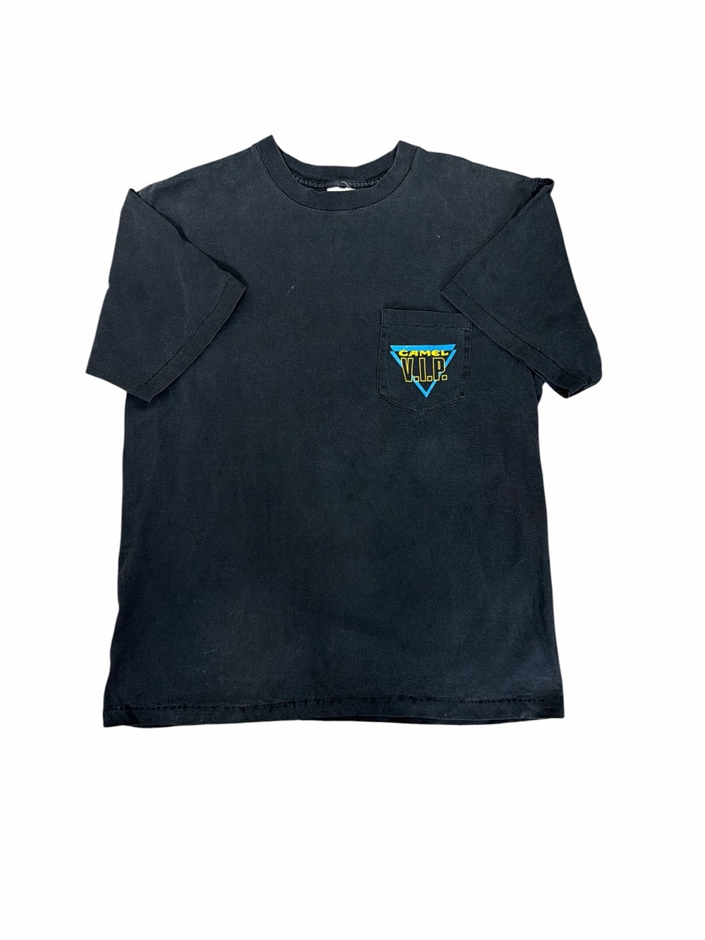 Vintage Camel Cigarettes VIP T-Shirt Large Black Single Stitch USA Pocket Graphi